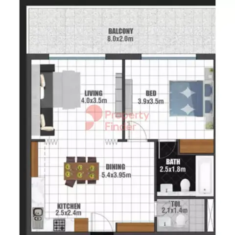 Plattegrond van 1 slaapkamer in Jewelz By Danube