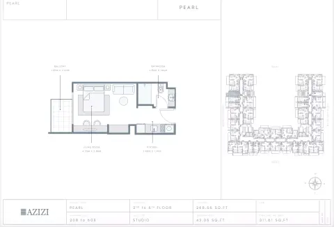 Plattegrond van Studio in Azizi Pearl