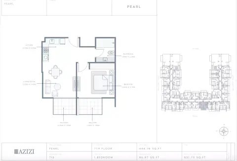 Plattegrond van 1 slaapkamer in Azizi Pearl