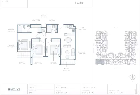 Plattegrond van 3 slaapkamers in Azizi Pearl