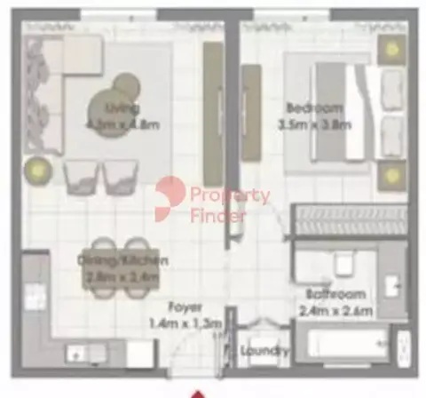 Plattegrond van 1 slaapkamer in Island Park By Emaar