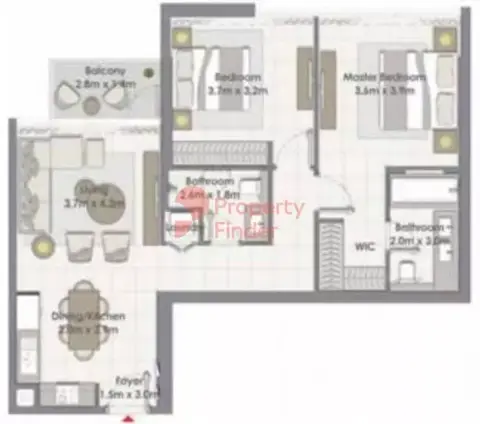 Plattegrond van 2 slaapkamers in Island Park By Emaar