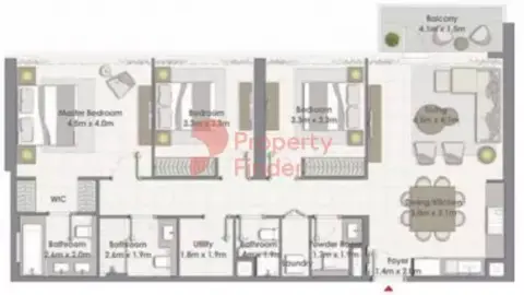 Plattegrond van 3 slaapkamers in Island Park By Emaar