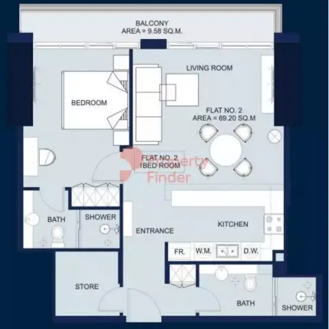 Plattegrond van 1 slaapkamer in Orra the Embankment