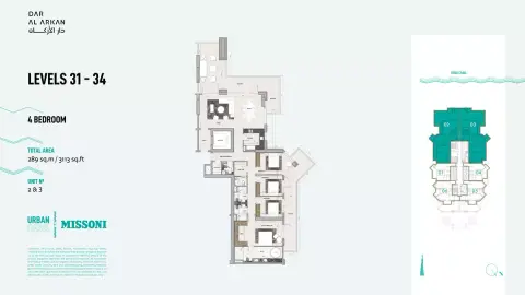 Plattegrond van 4 slaapkamers in Urban Oasis by Missoni