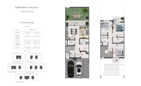 Plattegrond van 3 slaapkamers in Greenviews Phase 2 By Emaar
