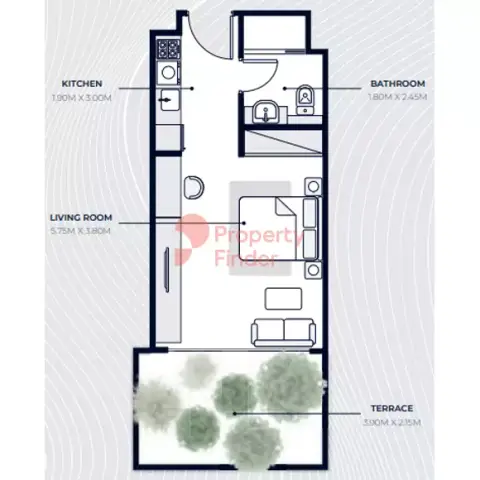 Plattegrond van Studio in Azizi Riviera