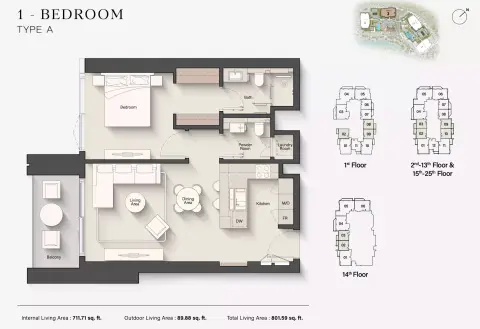 Plattegrond van 1 slaapkamer in Eltiera Views 3