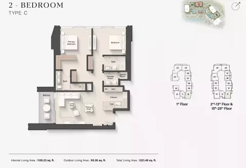 Plattegrond van 2 slaapkamers in Eltiera Views 3