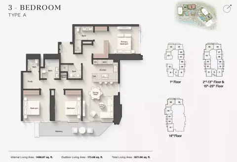 Plattegrond van 3 slaapkamers in Eltiera Views 3