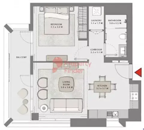 Plattegrond van 1 slaapkamer in Creek Beach Grove