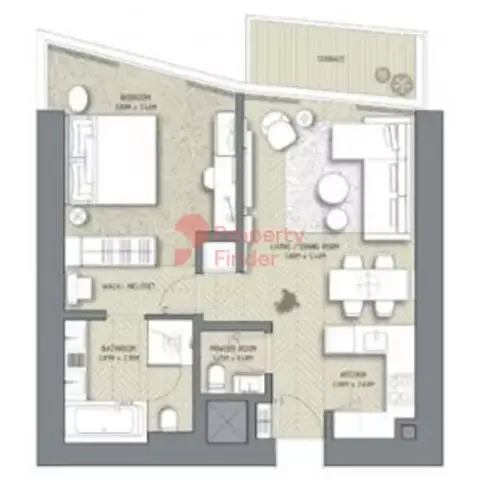 Plattegrond van 1 slaapkamer in The Address Residences Dubai Opera