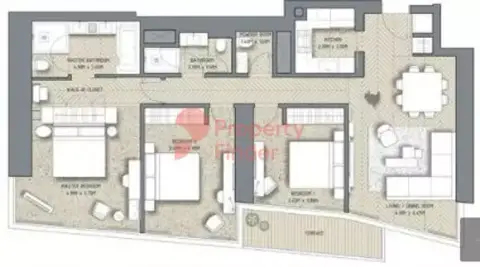 Plattegrond van 3 slaapkamers in The Address Residences Dubai Opera