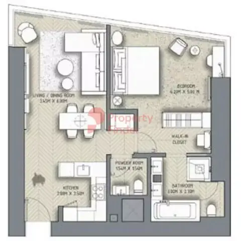 Plattegrond van 1 slaapkamer in The Address Residences Dubai Opera