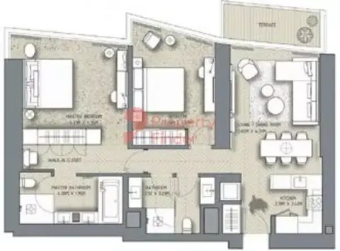 Plattegrond van 2 slaapkamers in The Address Residences Dubai Opera