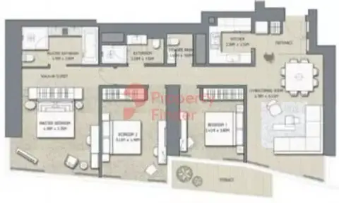 Plattegrond van 3 slaapkamers in The Address Residences Dubai Opera