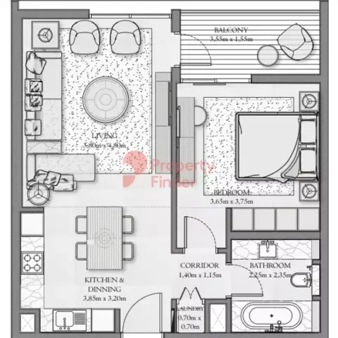 Plattegrond van 1 slaapkamer in Sirdhana