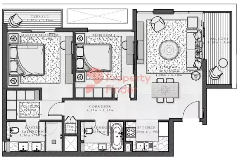 Plattegrond van 2 slaapkamers in Sirdhana