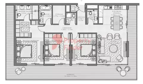 Plattegrond van 3 slaapkamers in Sirdhana