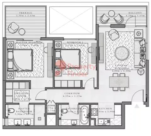 Plattegrond van 2 slaapkamers in Sirdhana