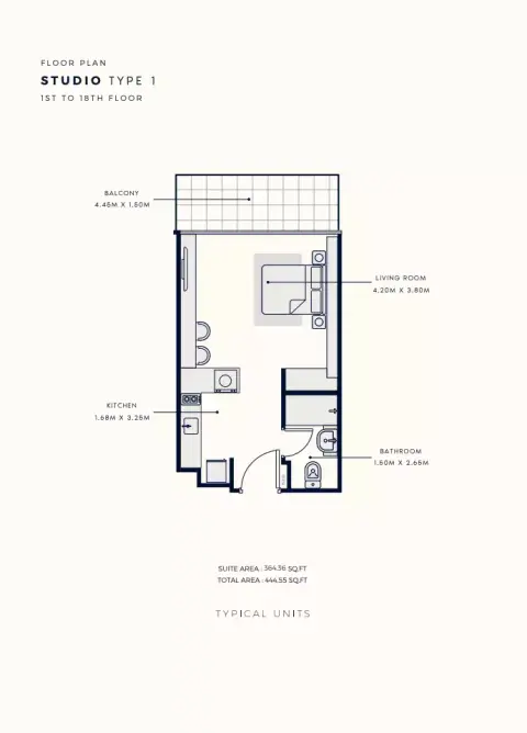 Plattegrond van Studio in Azizi Park Avenue