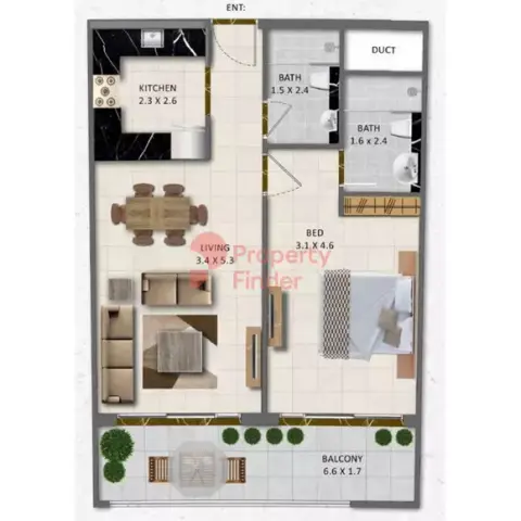 Plattegrond van 1 slaapkamer in Gardenia Livings