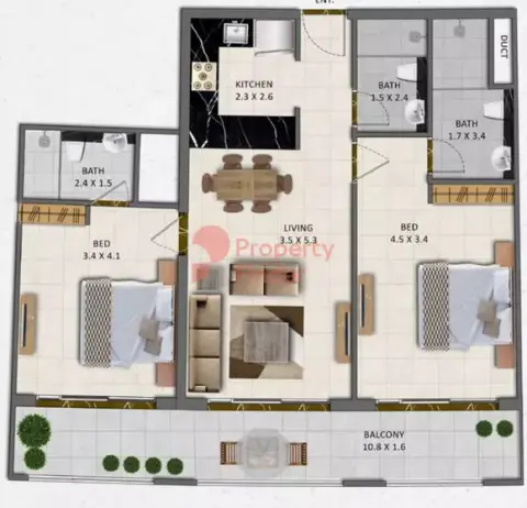 Plattegrond van 2 slaapkamers in Gardenia Livings