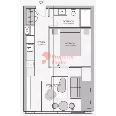 Plattegrond van 1 slaapkamer in The Community
