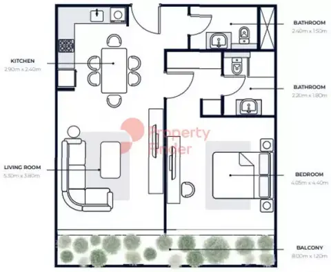 Plattegrond van 1 slaapkamer in Azizi Riviera 15