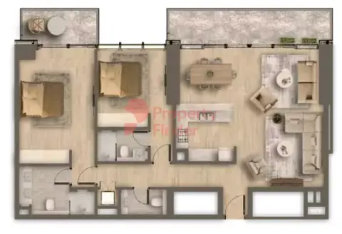 Plattegrond van 2 slaapkamers in Ahad Residences