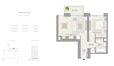Plattegrond van 1 slaapkamer in Creek Palace