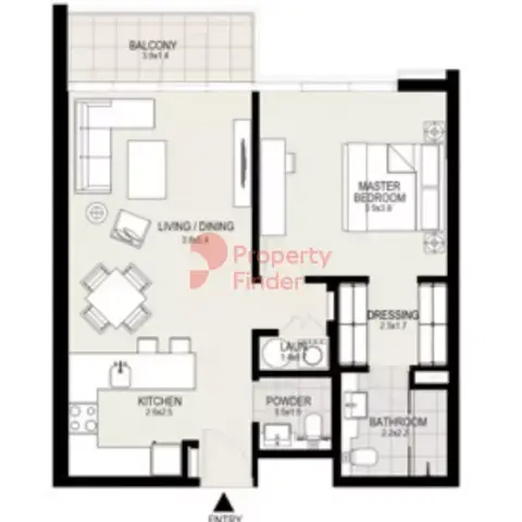 Plattegrond van 1 slaapkamer in Residences 6