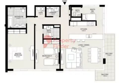 Plattegrond van 2 slaapkamers in Residences 6
