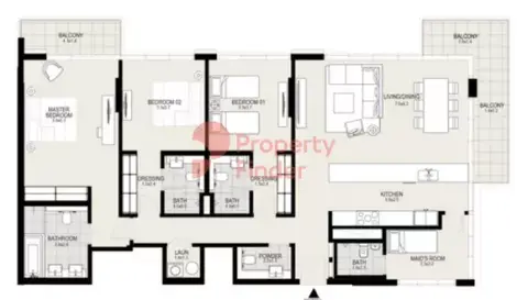 Plattegrond van 3 slaapkamers in Residences 6