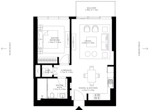 Plattegrond van 1 slaapkamer in Grand Bleu Tower