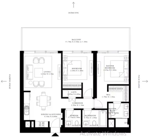 Plattegrond van 2 slaapkamers in Grand Bleu Tower