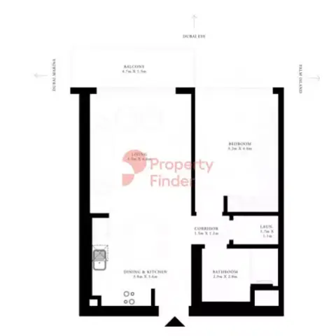 Plattegrond van 1 slaapkamer in Grand Bleu Tower