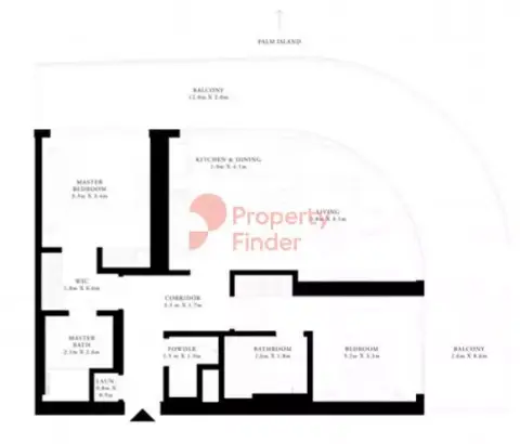 Plattegrond van 2 slaapkamers in Grand Bleu Tower