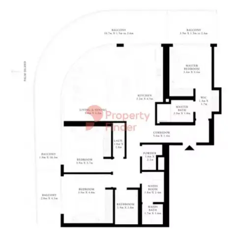 Plattegrond van 3 slaapkamers in Grand Bleu Tower
