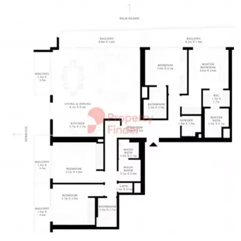 Plattegrond van 4 slaapkamers in Grand Bleu Tower