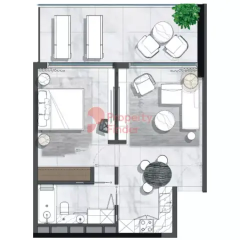 Plattegrond van 1 slaapkamer in North 43