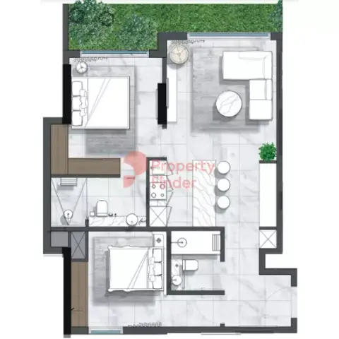 Plattegrond van 2 slaapkamers in North 43