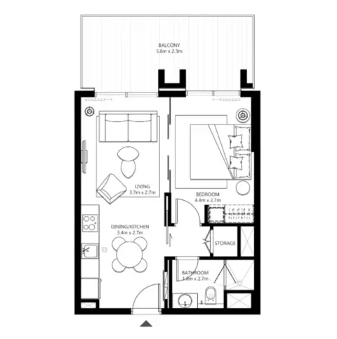 Plattegrond van 1 slaapkamer in Socio at Dubai Hills Estate