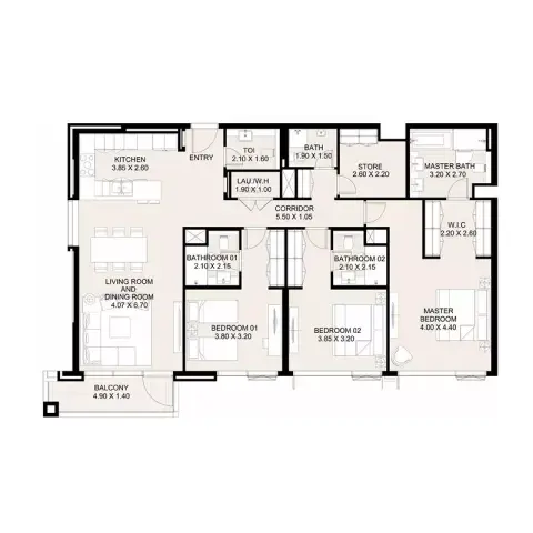 Plattegrond van 3 slaapkamers in Canal Front Residences 3 and 4