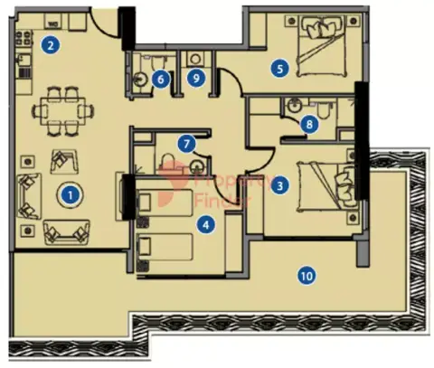 Plattegrond van 1 slaapkamer in Azizi Riviera 19