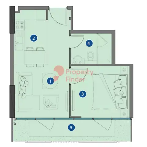 Plattegrond van 1 slaapkamer in Azizi Riviera 26