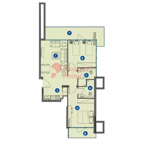 Plattegrond van 2 slaapkamers in Azizi Riviera 26
