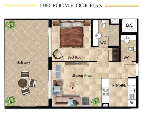 Plattegrond van 1 slaapkamer in Dar Al Jawhara