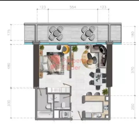 Plattegrond van 1 slaapkamer in Nobles Tower