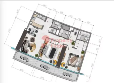 Plattegrond van 2 slaapkamers in Nobles Tower
